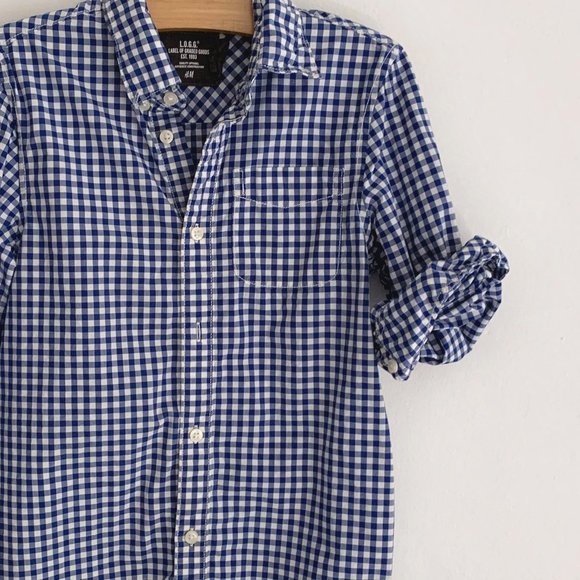 SOLD: H&M Boys Gingham L/S Button Down Shirt, 7-8y - Picture 4 of 4